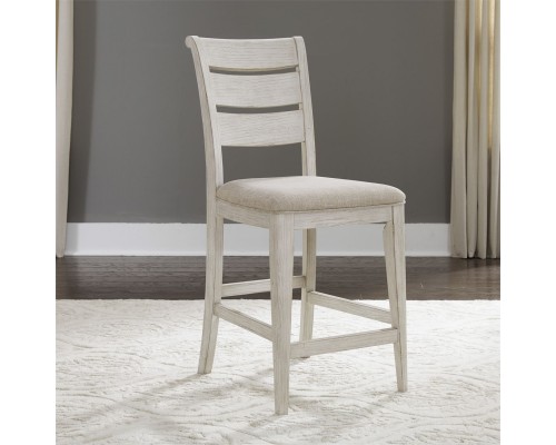 FARMHOUSE REIMAGINED UPHOLSTERED LADDER BACK COUNTER CHAIR